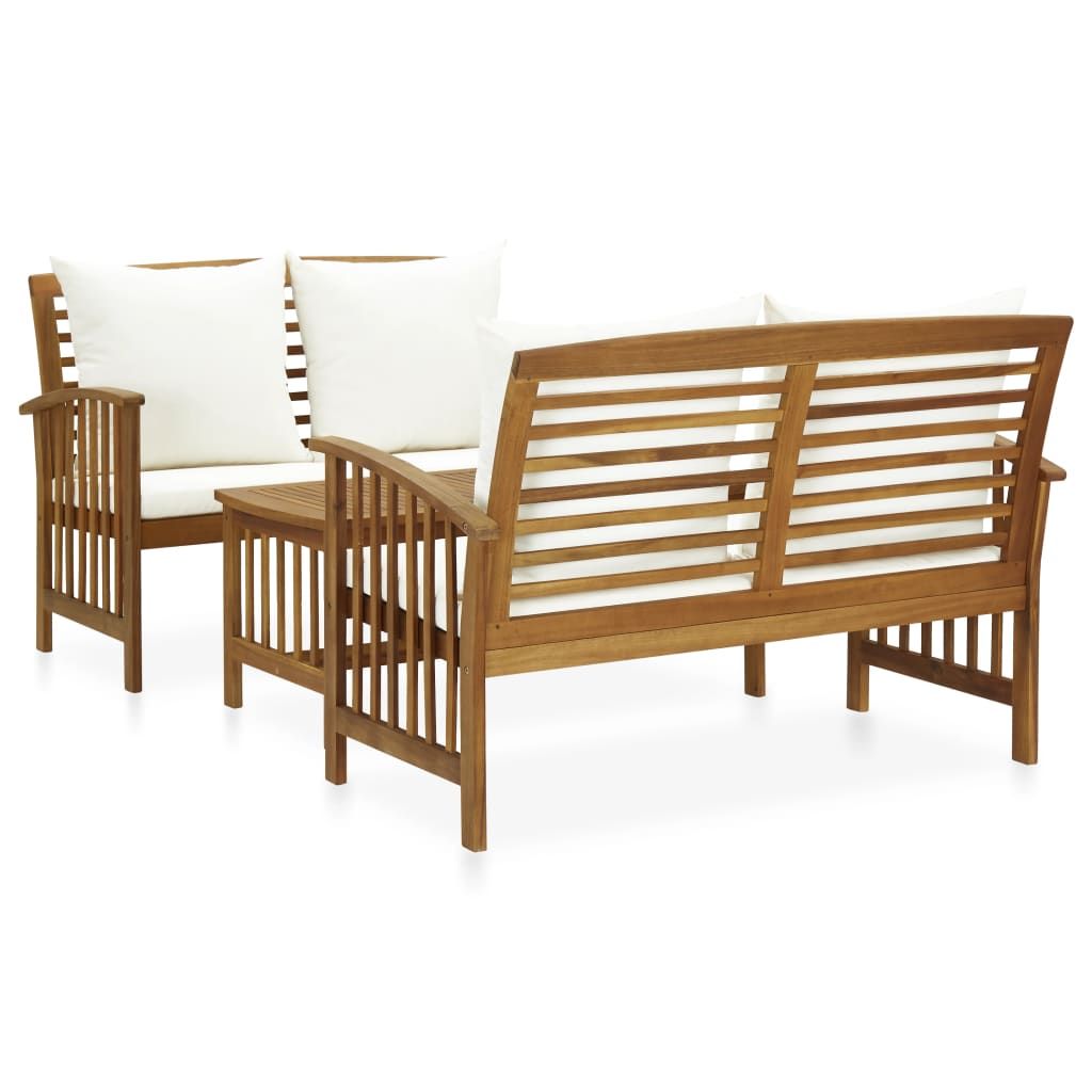 3 Piece Patio Lounge Set with Cushions Solid Acacia Wood image 1