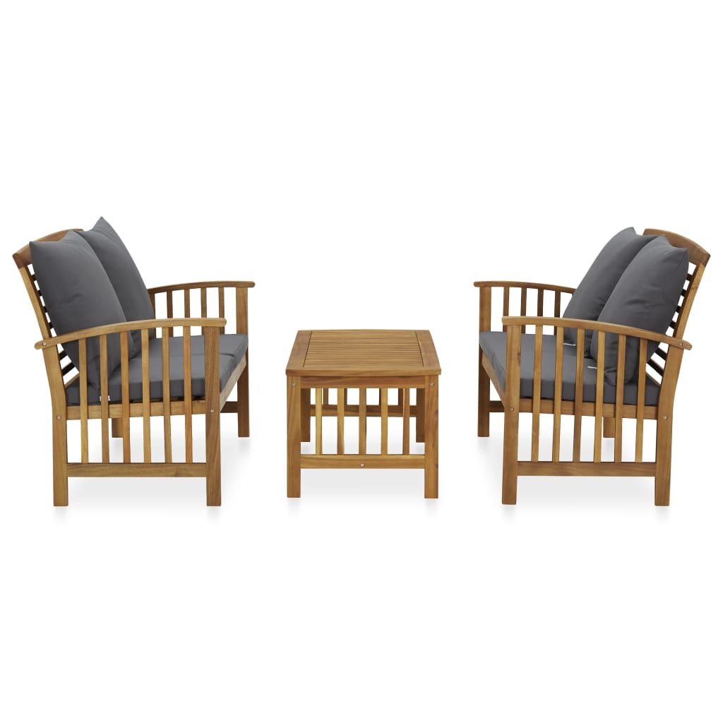 3 Piece Patio Lounge Set with Cushions Solid Acacia Wood image 2