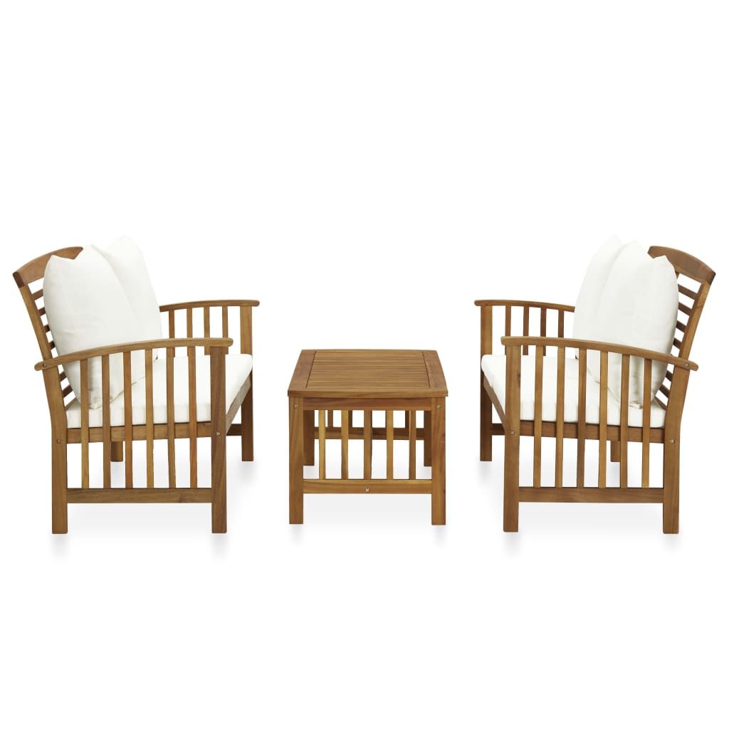 3 Piece Patio Lounge Set with Cushions Solid Acacia Wood image 2