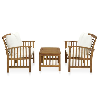 3 Piece Patio Lounge Set with Cushions Solid Acacia Wood image 2