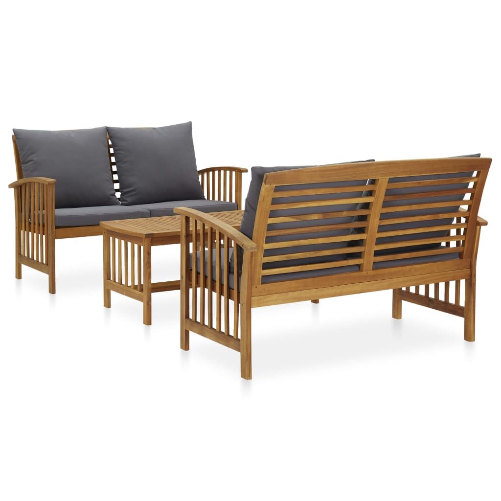 3 Piece Patio Lounge Set with Cushions Solid Acacia Wood image 1