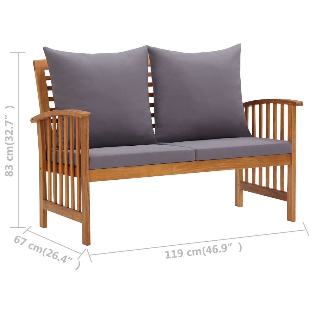 3 Piece Patio Lounge Set with Cushions Solid Acacia Wood image 9