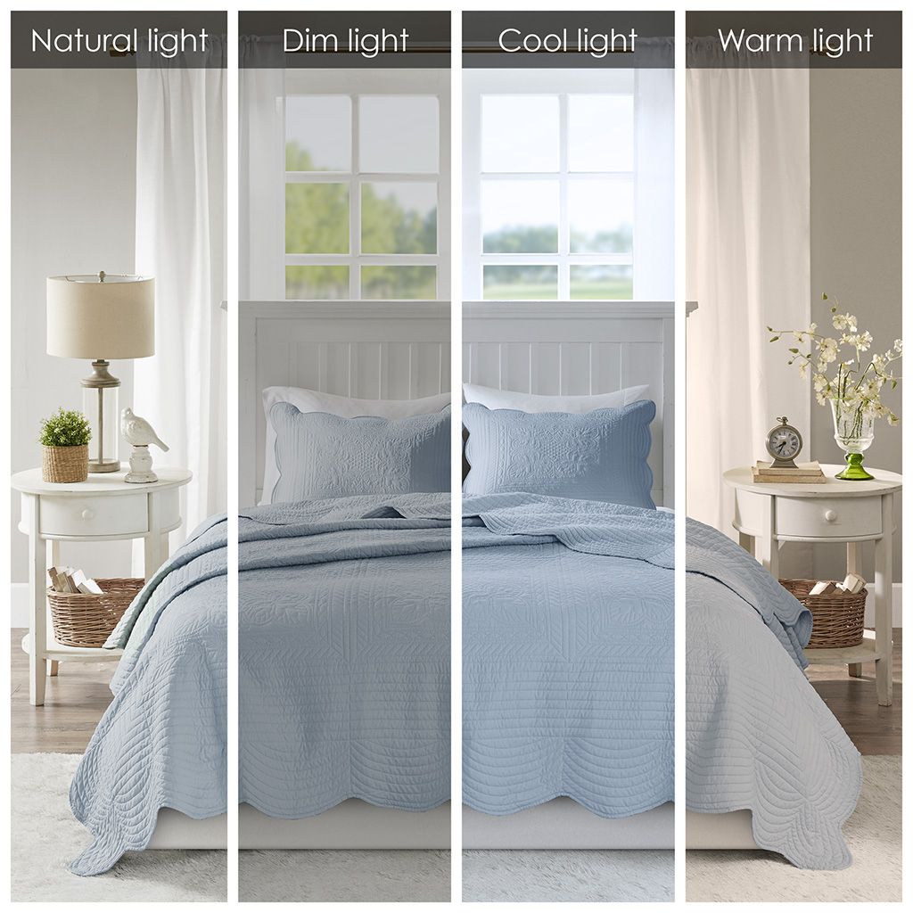 3 Piece Reversible Scalloped Edge Quilt Set Blue King/Cal King image 5