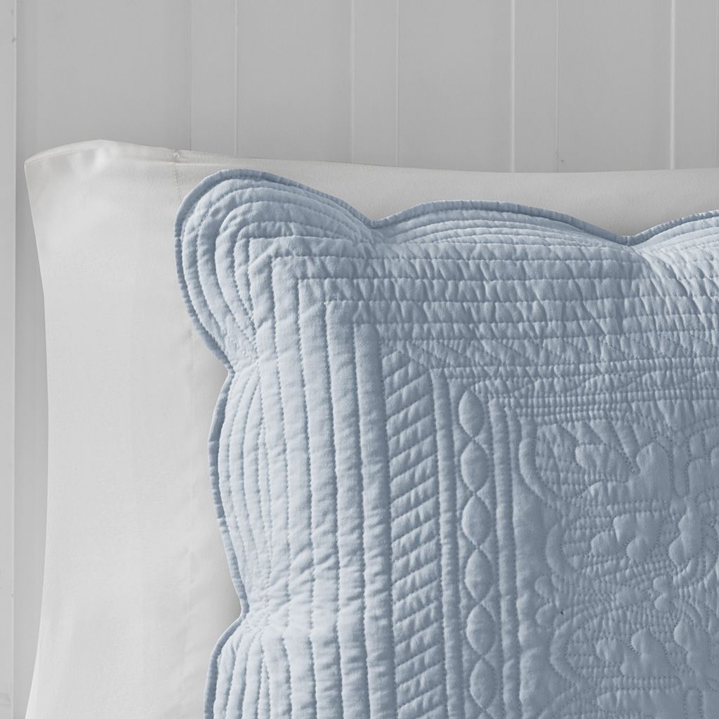 3 Piece Reversible Scalloped Edge Quilt Set Blue King/Cal King image 8