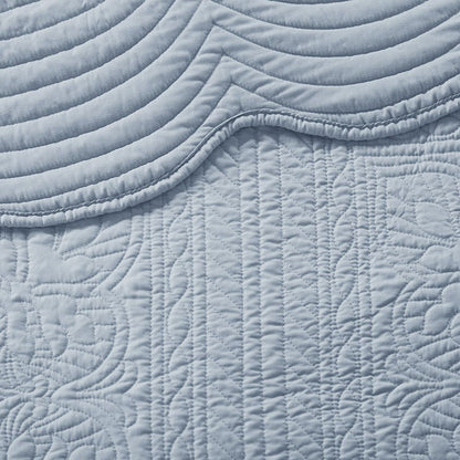 3 Piece Reversible Scalloped Edge Quilt Set Blue King/Cal King image 9