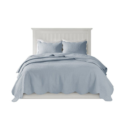 3 Piece Reversible Scalloped Edge Quilt Set Blue King/Cal King image 2
