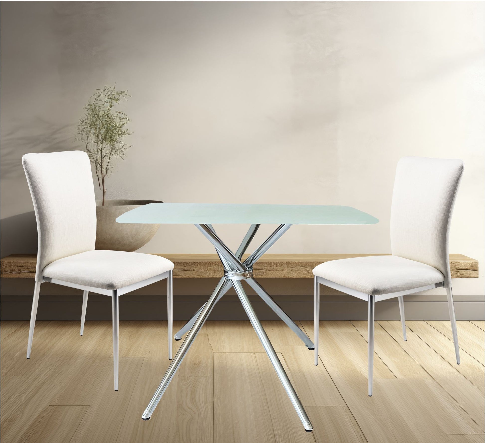 3 Pieces 36" Inch Contemporary Elegance Squared Dining Set In Soft White image 1