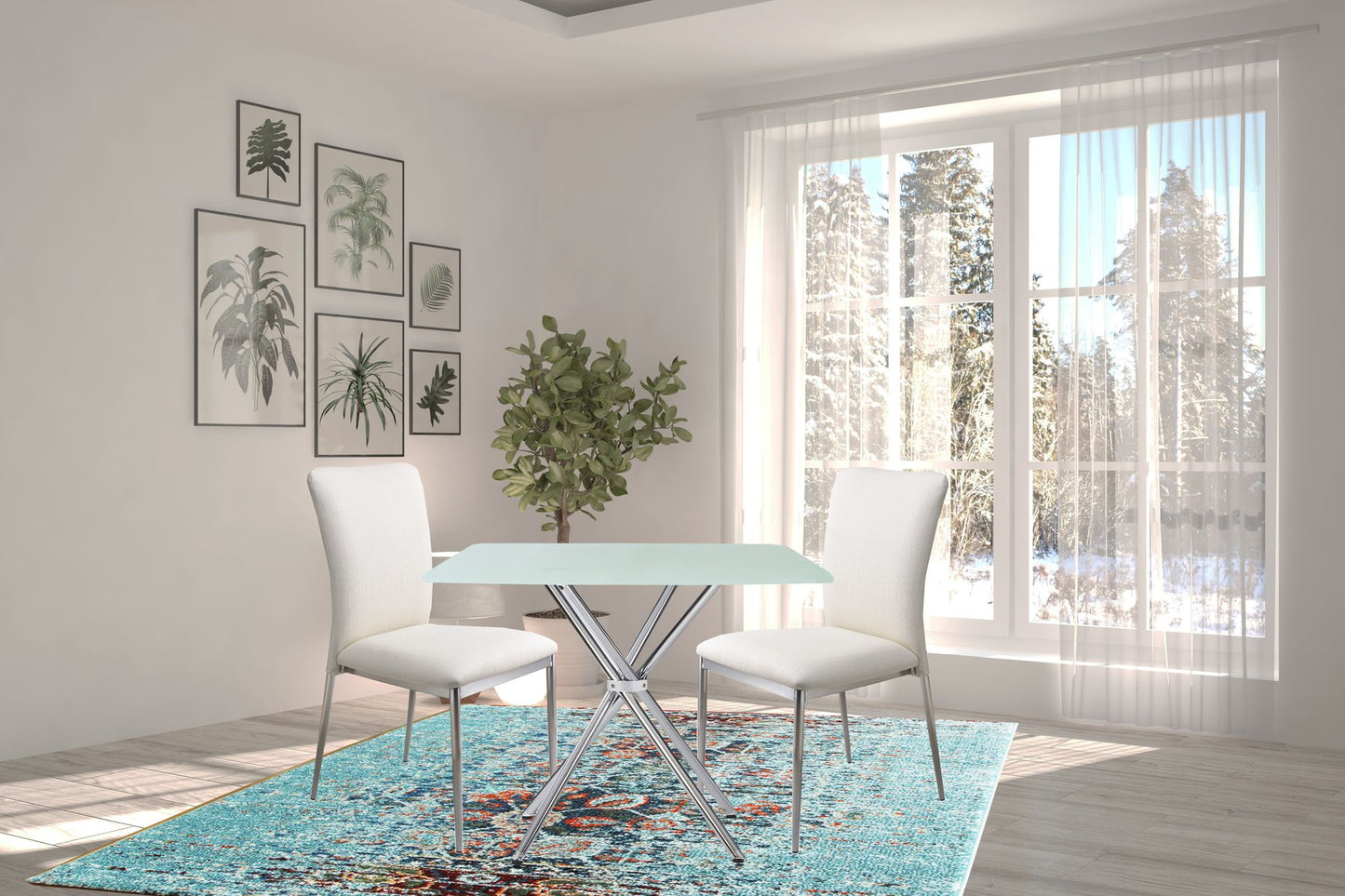 3 Pieces 36" Inch Contemporary Elegance Squared Dining Set In Soft White image 3