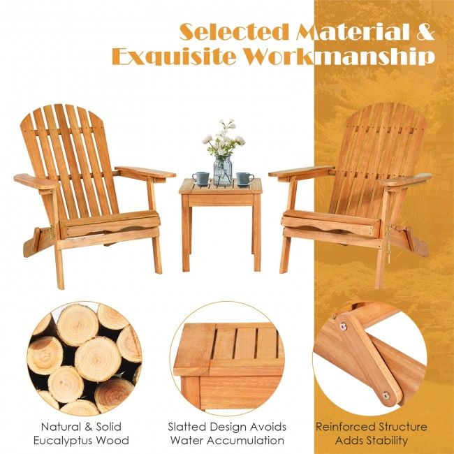 3 Pieces Adirondack Chair Set with Widened Armrest image 3