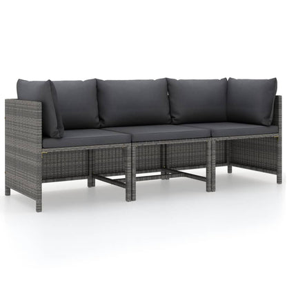 3-Seater Patio Sofa with Cushions Gray Poly Rattan image 1