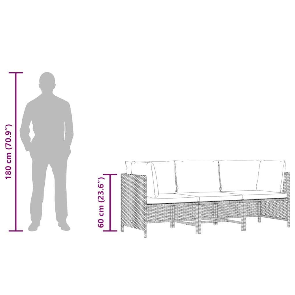 3-Seater Patio Sofa with Cushions Gray Poly Rattan image 11