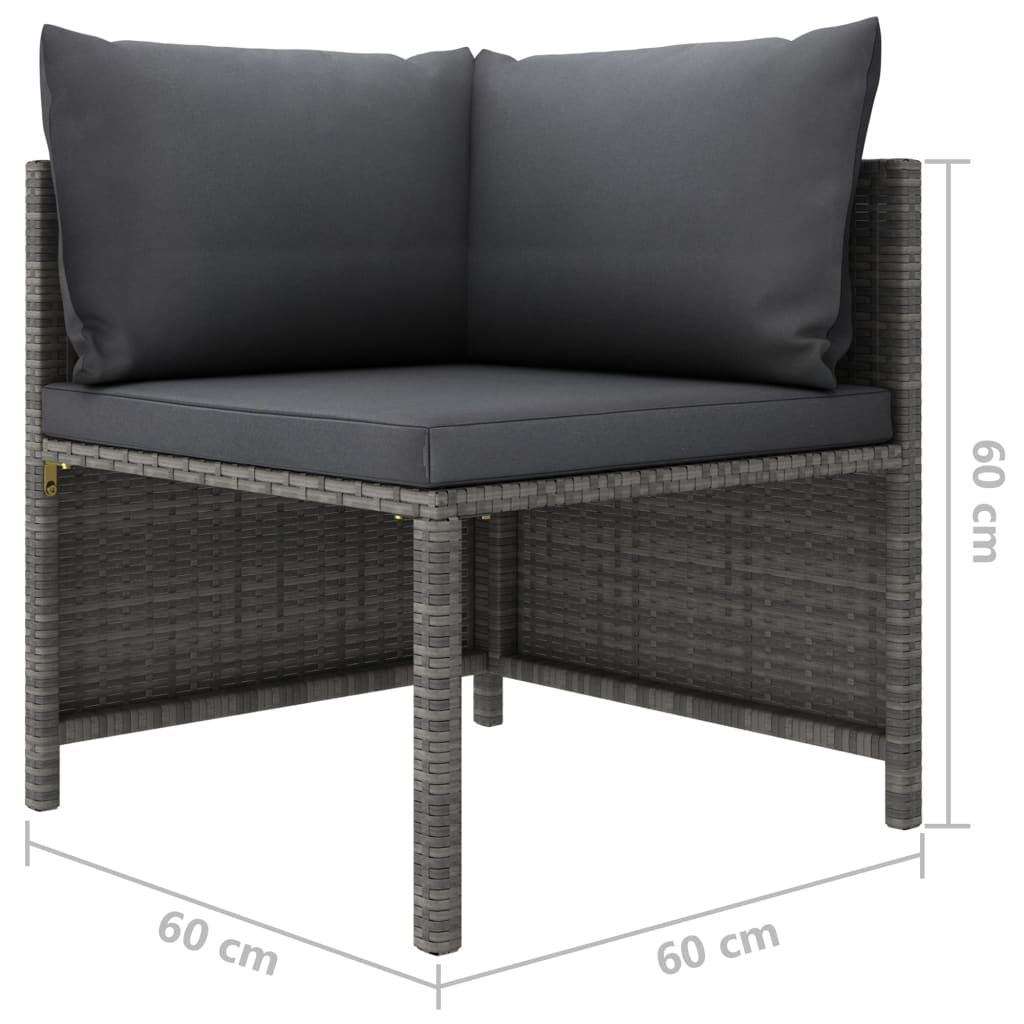 3-Seater Patio Sofa with Cushions Gray Poly Rattan image 6