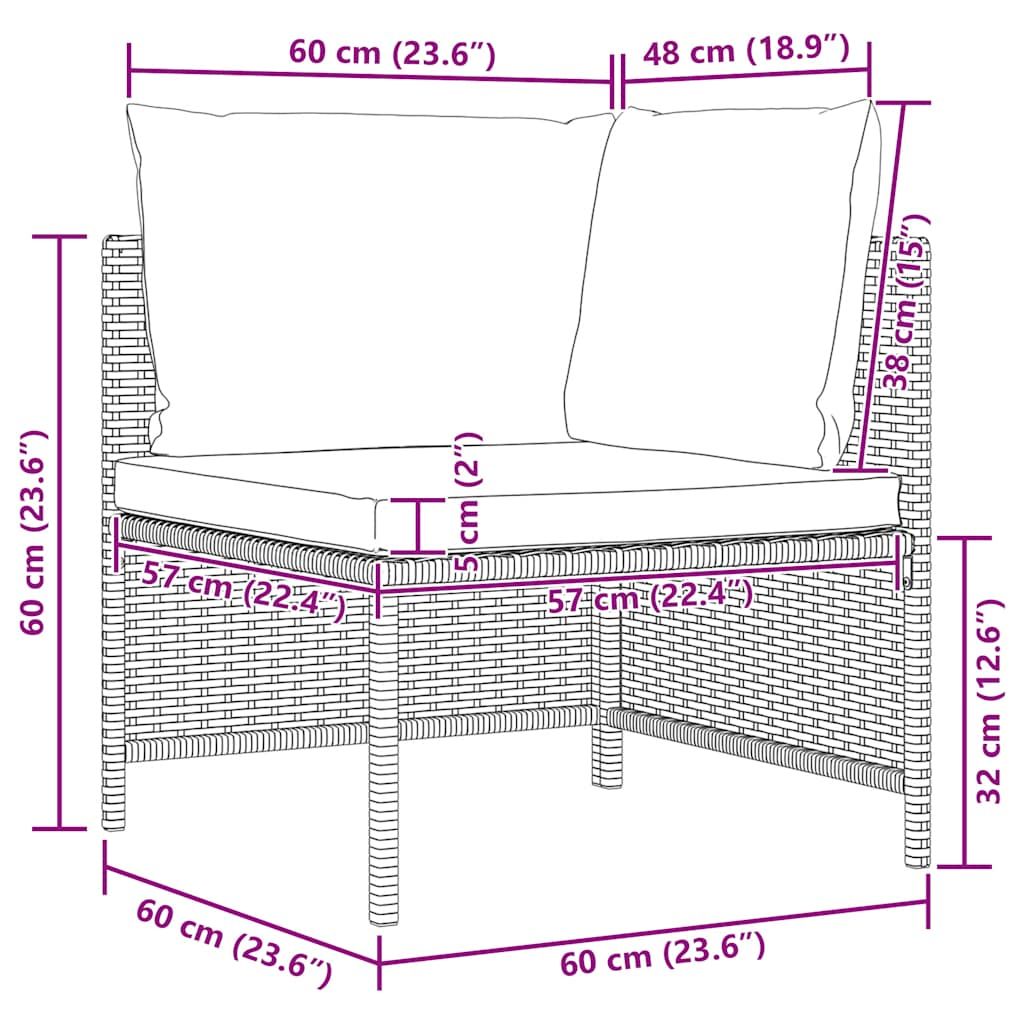 3-Seater Patio Sofa with Cushions Gray Poly Rattan image 9