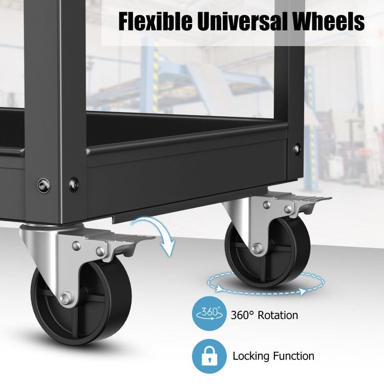 3-Tier Metal Utility Cart Trolley Tool with Flat Handle and 2 Lockable Universal Wheels image 7