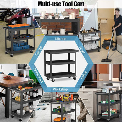 3-Tier Metal Utility Cart Trolley Tool with Flat Handle and 2 Lockable Universal Wheels image 6