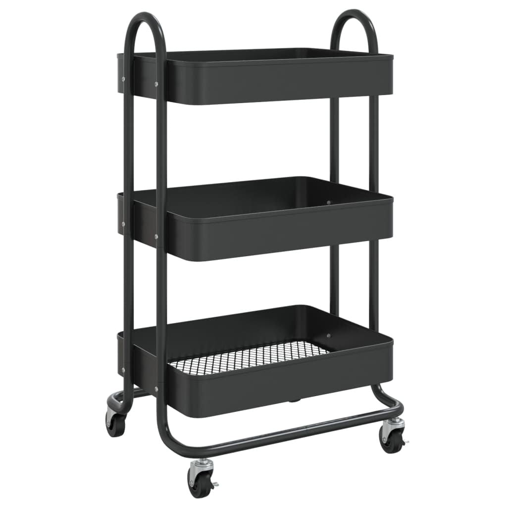 3-Tier Trolley Black 16.9"x13.4"x31.1" Steel image 2