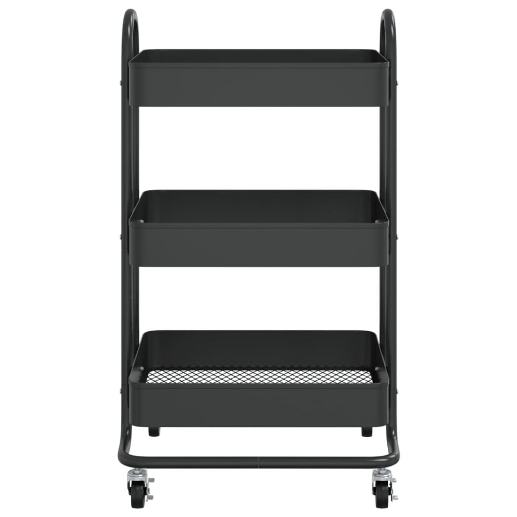 3-Tier Trolley Black 16.9"x13.4"x31.1" Steel image 3
