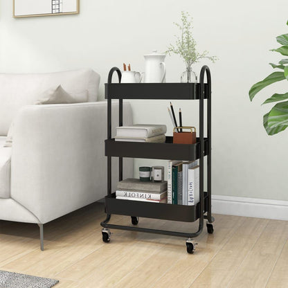 3-Tier Trolley Black 16.9"x13.4"x31.1" Steel image 1