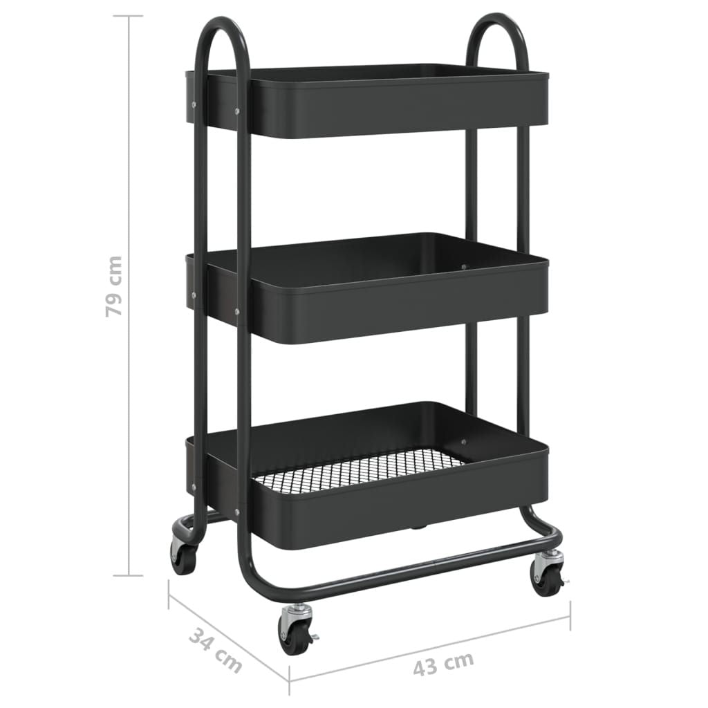 3-Tier Trolley Black 16.9"x13.4"x31.1" Steel image 7