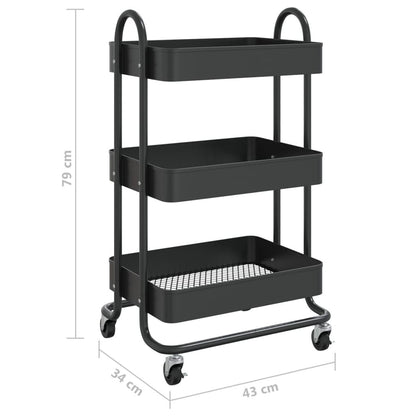 3-Tier Trolley Black 16.9"x13.4"x31.1" Steel image 7