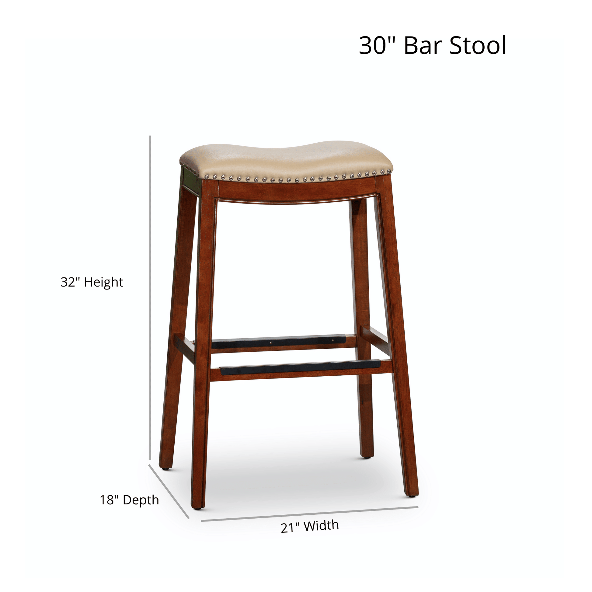 30" Bar Height Saddle Stool, Weathered Gray Finish, Black Leather Seat image 5