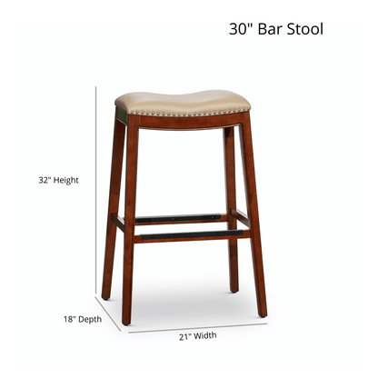 30" Bar Height Saddle Stool, Weathered Gray Finish, Black Leather Seat image 5