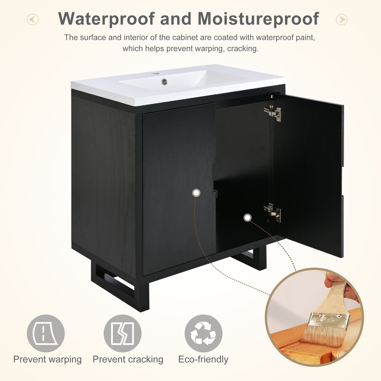 30" Bathroom vanity Set with Sink, Combo Cabinet, Bathroom Storage Cabinet, Solid Wood Legs(The same with SV000008AAB-1) image 6