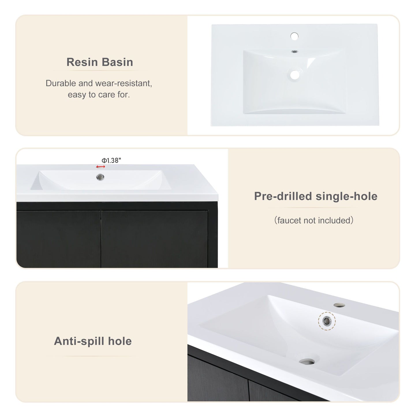 30" Bathroom vanity Set with Sink, Combo Cabinet, Bathroom Storage Cabinet, Solid Wood Legs(The same with SV000008AAB-1) image 7