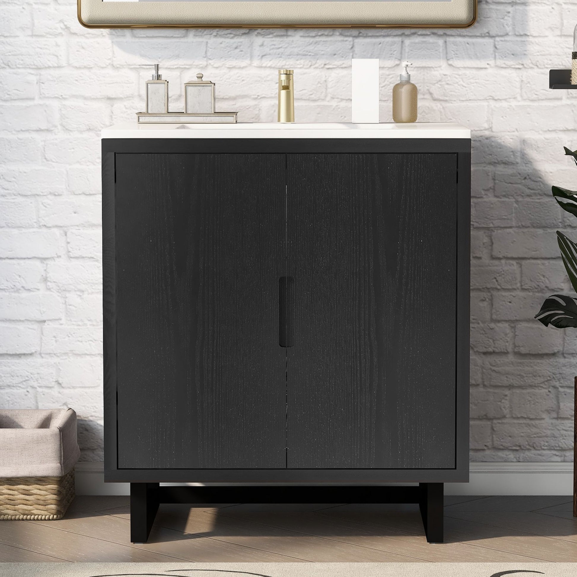 30" Bathroom vanity Set with Sink, Combo Cabinet, Bathroom Storage Cabinet, Solid Wood Legs(The same with SV000008AAB-1) image 1