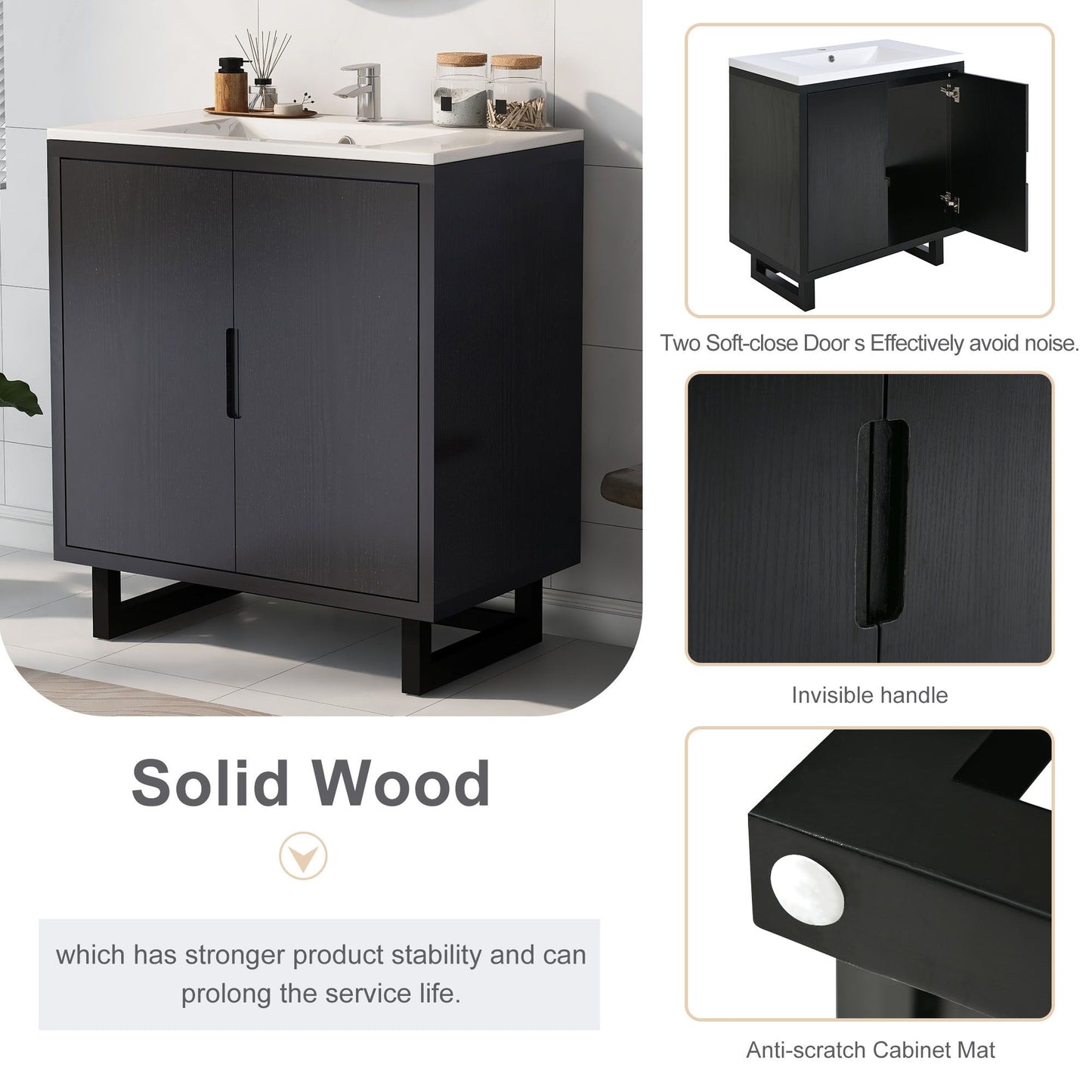 30" Bathroom vanity Set with Sink, Combo Cabinet, Bathroom Storage Cabinet, Solid Wood Legs(The same with SV000008AAB-1) image 5