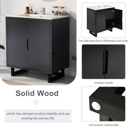 30" Bathroom vanity Set with Sink, Combo Cabinet, Bathroom Storage Cabinet, Solid Wood Legs(The same with SV000008AAB-1) image 5