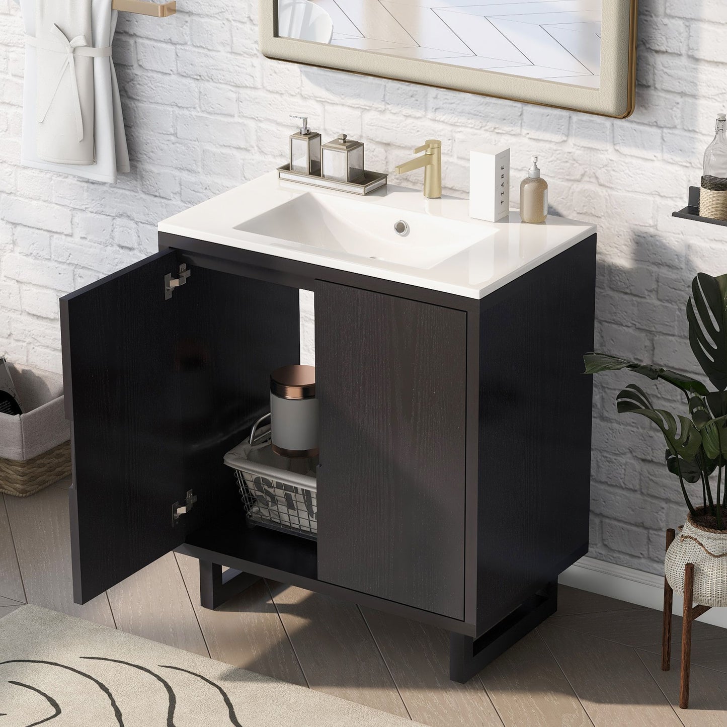 30" Bathroom vanity Set with Sink, Combo Cabinet, Bathroom Storage Cabinet, Solid Wood Legs(The same with SV000008AAB-1) image 2