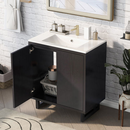30" Bathroom vanity Set with Sink, Combo Cabinet, Bathroom Storage Cabinet, Solid Wood Legs(The same with SV000008AAB-1) image 2