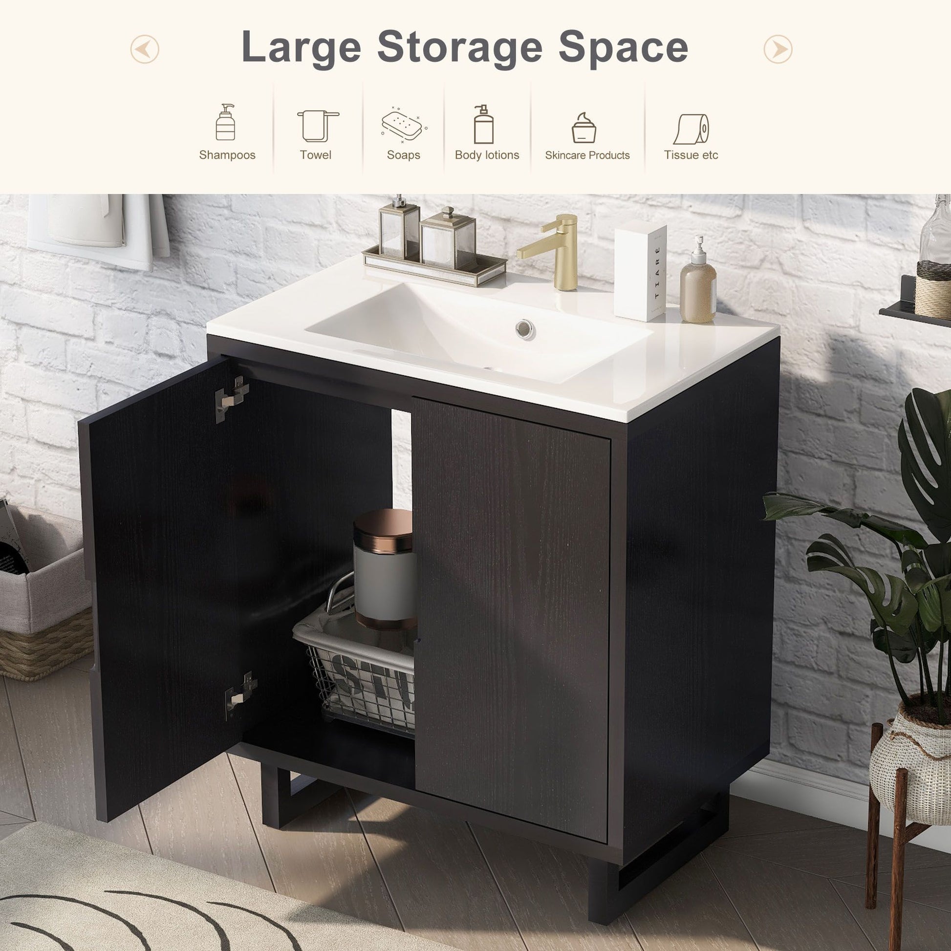 30" Bathroom vanity Set with Sink, Combo Cabinet, Bathroom Storage Cabinet, Solid Wood Legs(The same with SV000008AAB-1) image 4