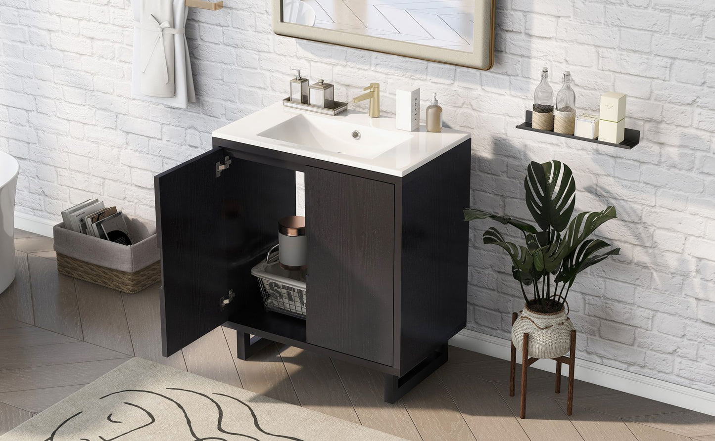 30" Bathroom vanity Set with Sink, Combo Cabinet, Bathroom Storage Cabinet, Solid Wood Legs(The same with SV000008AAB-1) image 3