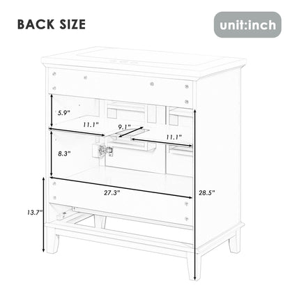 30" Bathroom Vanity without Sink, Base Only, Multi-functional Bathroom Cabinet with Doors and Drawer, Solid Frame and MD image 8
