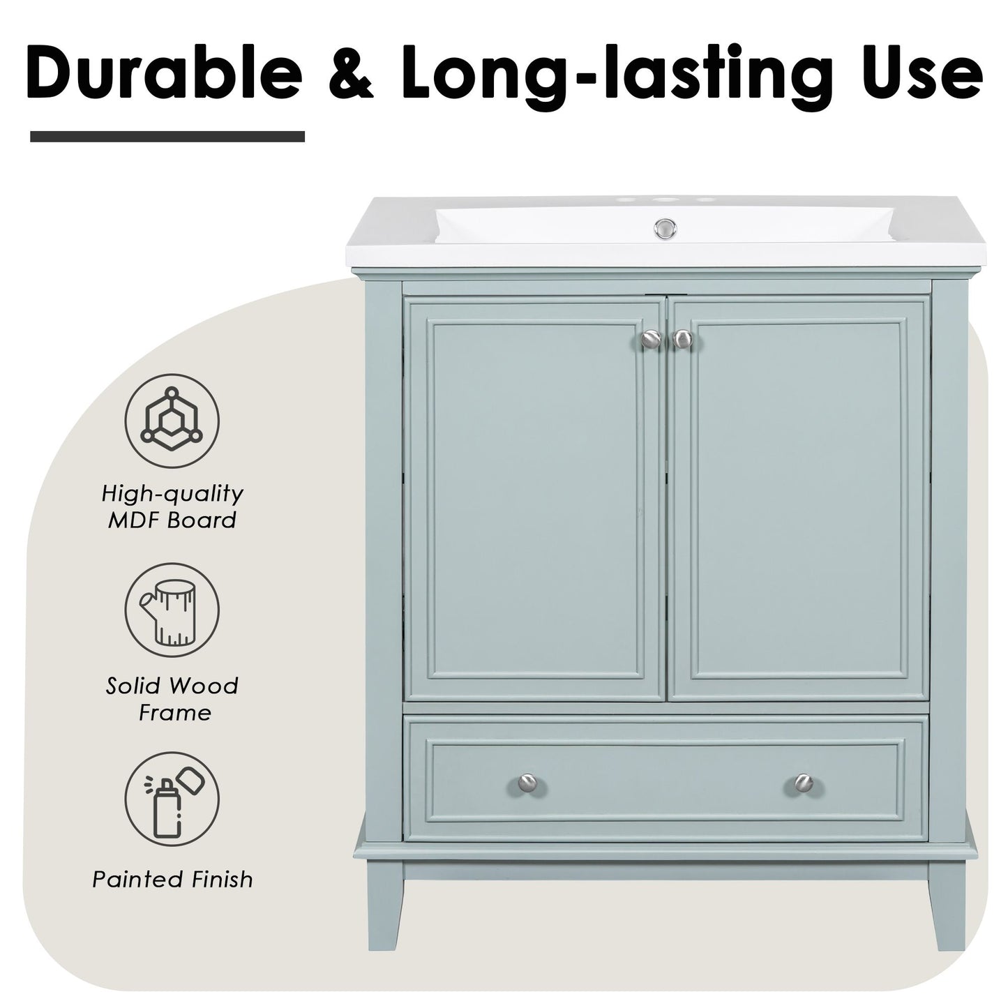 30" Bathroom Vanity without Sink, Base Only, Multi-functional Bathroom Cabinet with Doors and Drawer, Solid Frame and MD image 6