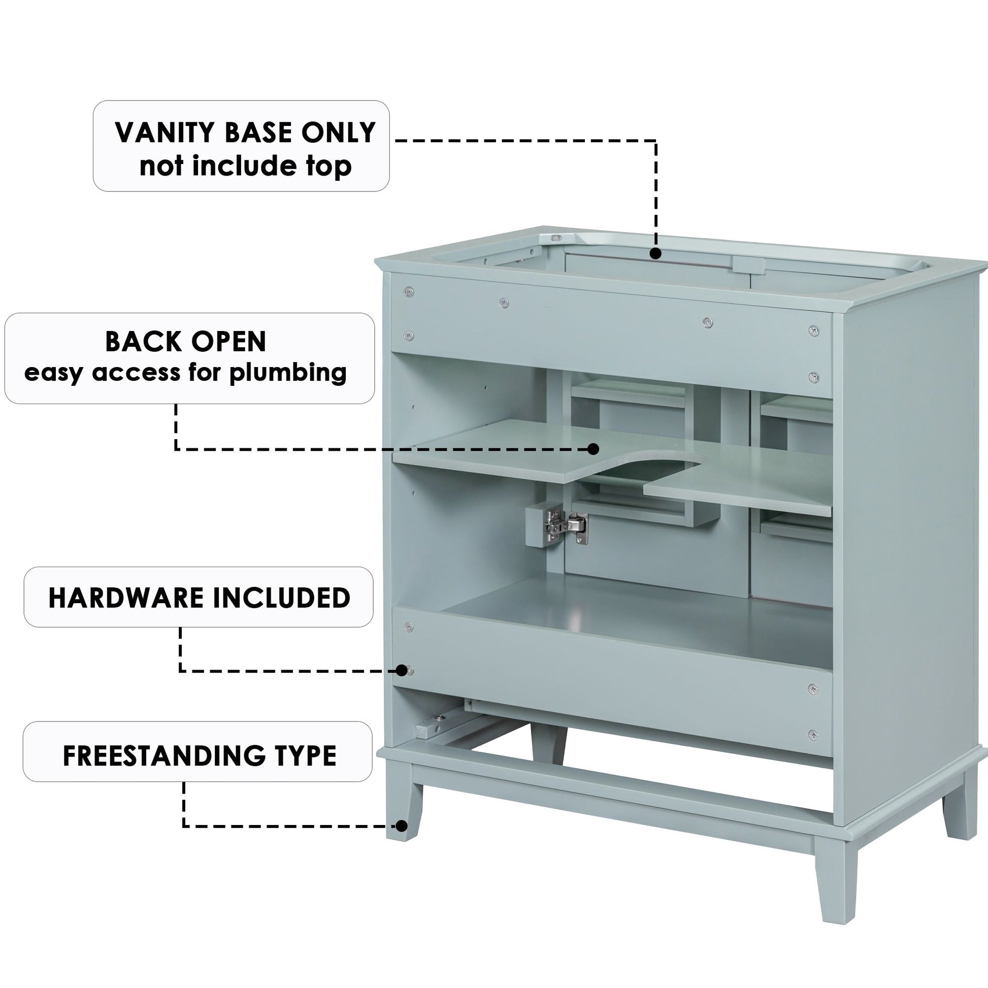 30" Bathroom Vanity without Sink, Base Only, Multi-functional Bathroom Cabinet with Doors and Drawer, Solid Frame and MD image 2