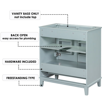 30" Bathroom Vanity without Sink, Base Only, Multi-functional Bathroom Cabinet with Doors and Drawer, Solid Frame and MD image 2