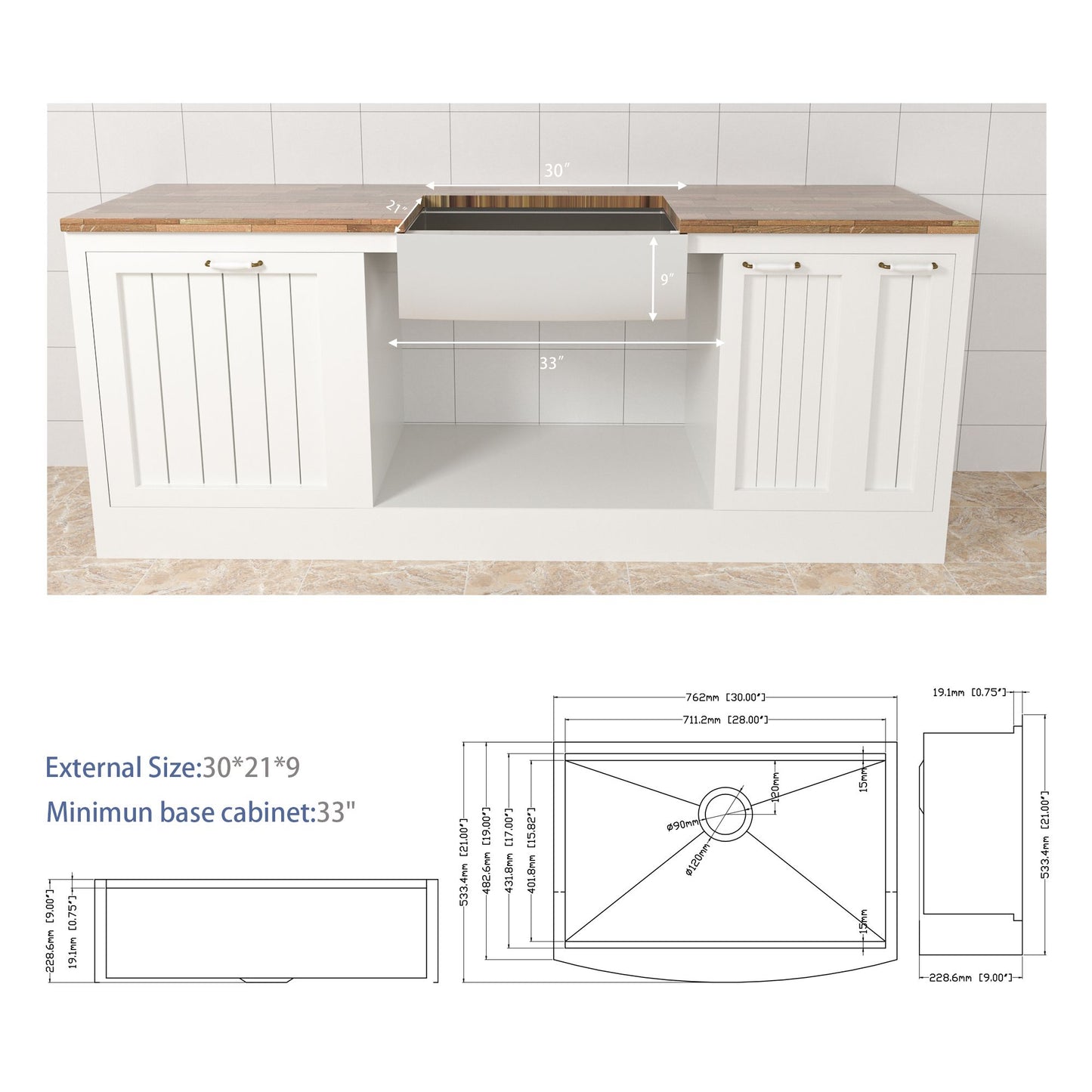 30 Farmhouse Sink Workstation - 30*21*9 Inch Kitchen Sink Stainless Steel 16 gauge Apron Front Kitchen Sink image 6