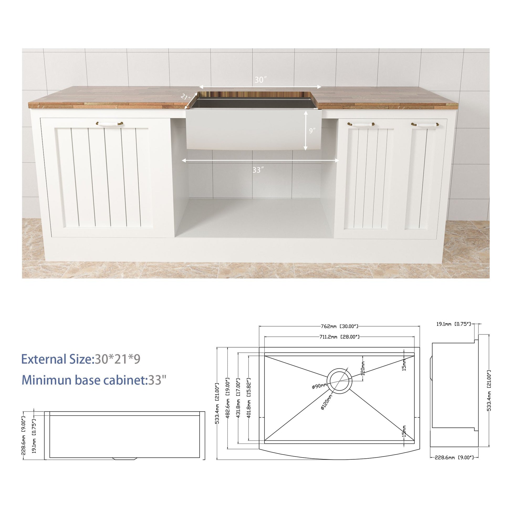 30 Farmhouse Sink Workstation - 30*21*9 Inch Kitchen Sink Stainless Steel 16 gauge Apron Front Kitchen Sink image 6