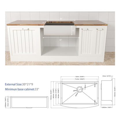 30 Farmhouse Sink Workstation - 30*21*9 Inch Kitchen Sink Stainless Steel 16 gauge Apron Front Kitchen Sink image 6