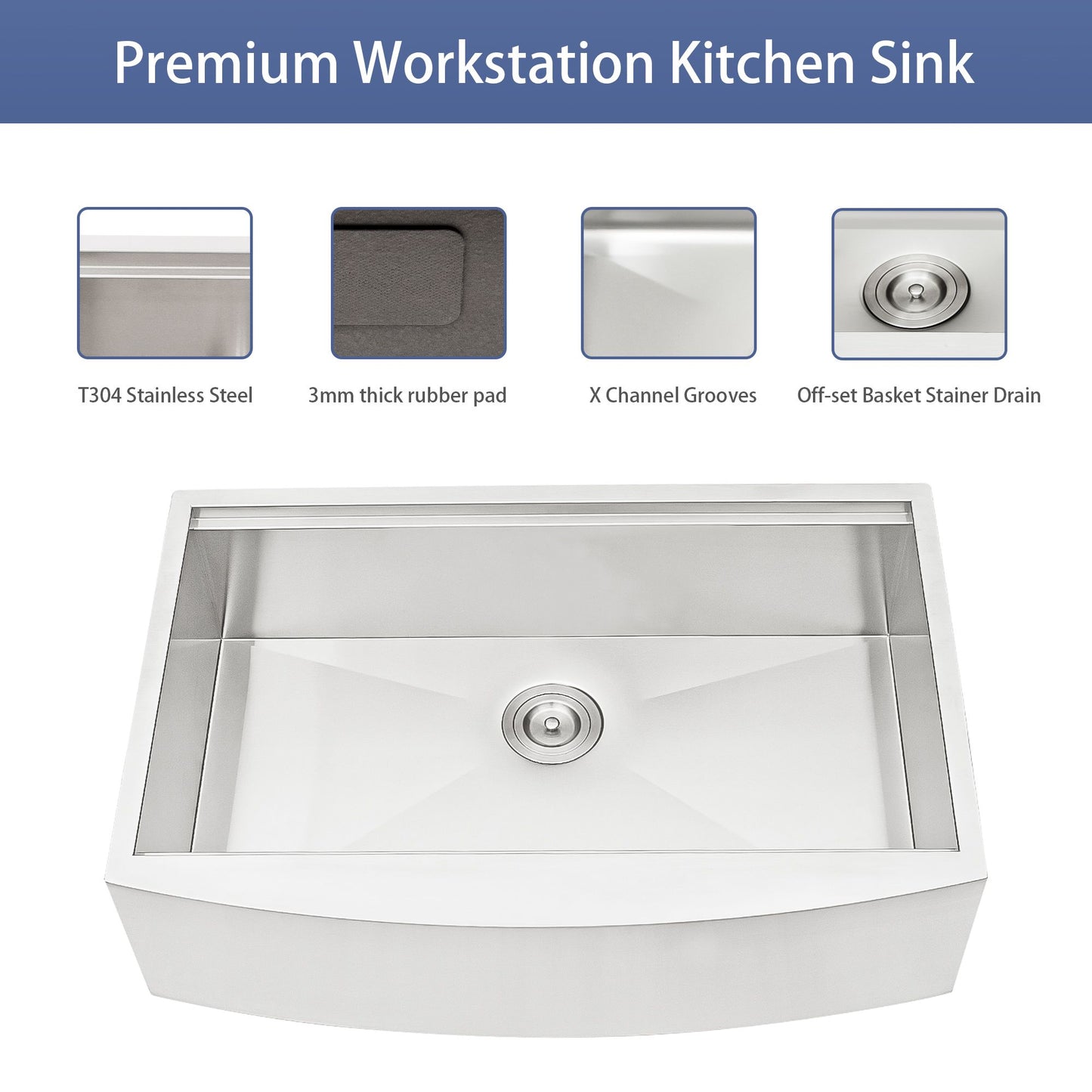 30 Farmhouse Sink Workstation - 30*21*9 Inch Kitchen Sink Stainless Steel 16 gauge Apron Front Kitchen Sink image 4