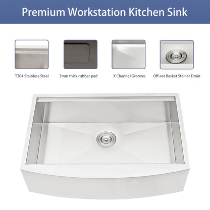 30 Farmhouse Sink Workstation - 30*21*9 Inch Kitchen Sink Stainless Steel 16 gauge Apron Front Kitchen Sink image 4