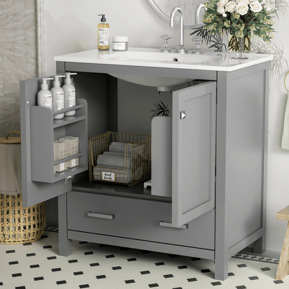 30" Gray Bathroom Vanity with Single Sink, Combo Cabinet Undermount Sink, Bathroom Storage Cabinet with 2 Doors and a Dr image 2