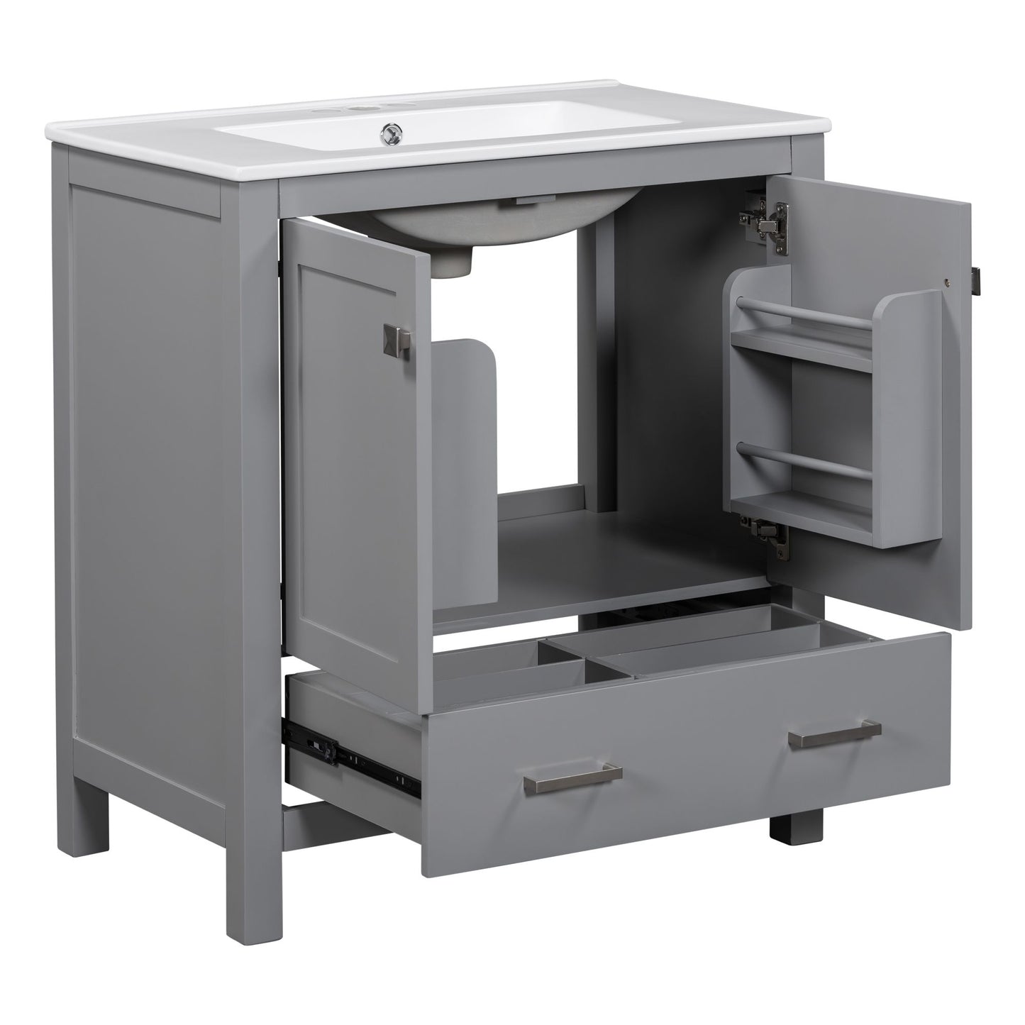 30" Gray Bathroom Vanity with Single Sink, Combo Cabinet Undermount Sink, Bathroom Storage Cabinet with 2 Doors and a Dr image 10