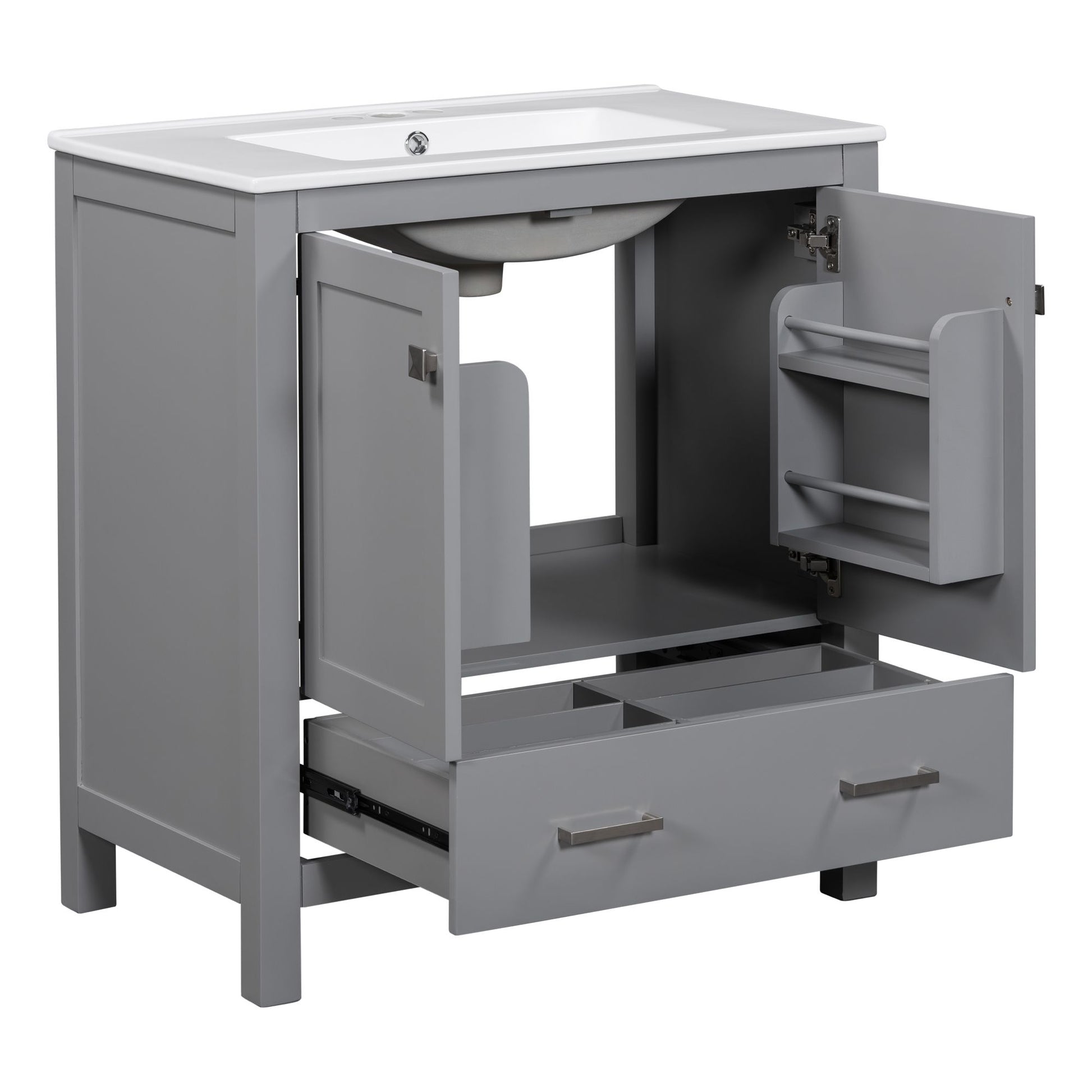 30" Gray Bathroom Vanity with Single Sink, Combo Cabinet Undermount Sink, Bathroom Storage Cabinet with 2 Doors and a Dr image 10