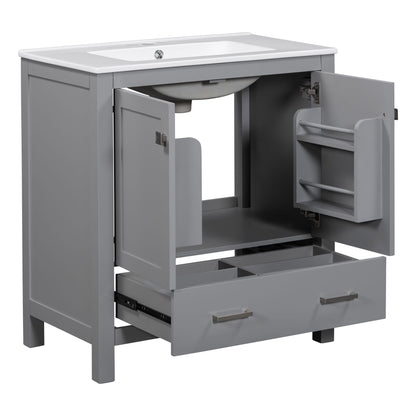 30" Gray Bathroom Vanity with Single Sink, Combo Cabinet Undermount Sink, Bathroom Storage Cabinet with 2 Doors and a Dr image 10