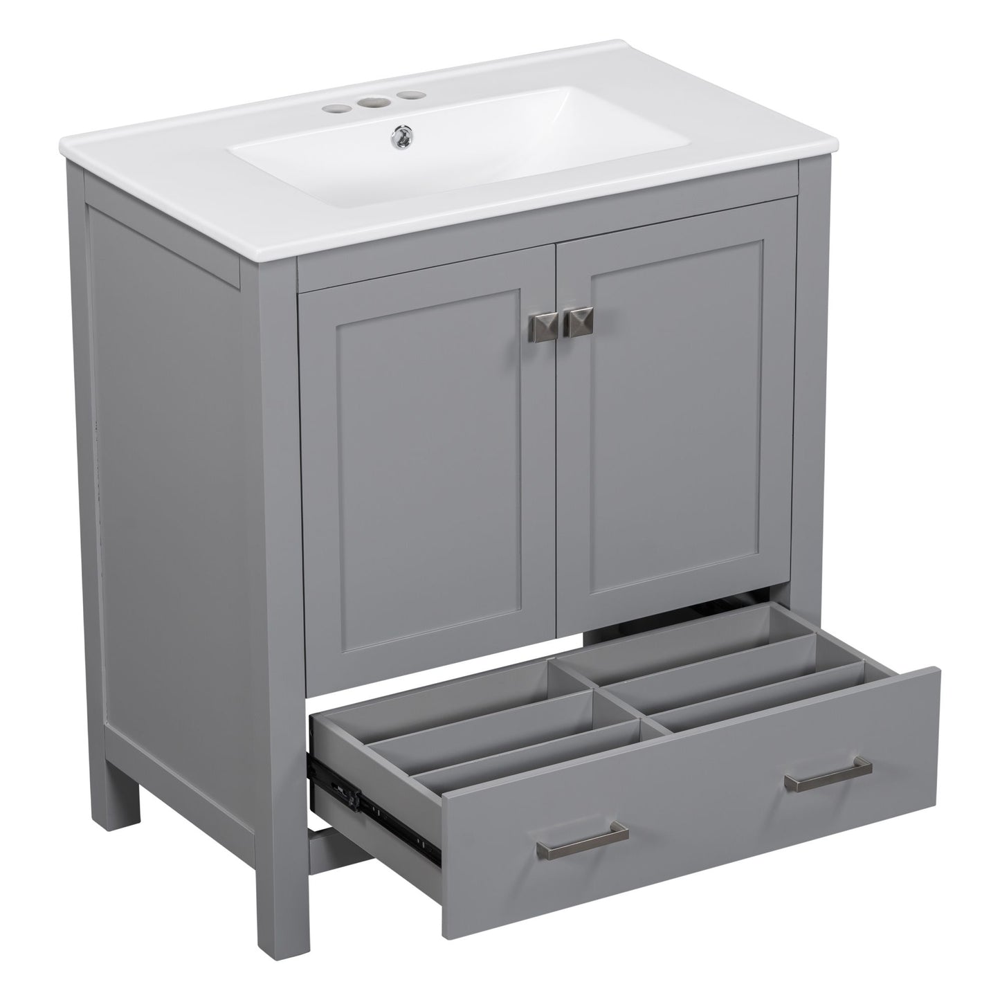 30" Gray Bathroom Vanity with Single Sink, Combo Cabinet Undermount Sink, Bathroom Storage Cabinet with 2 Doors and a Dr image 15