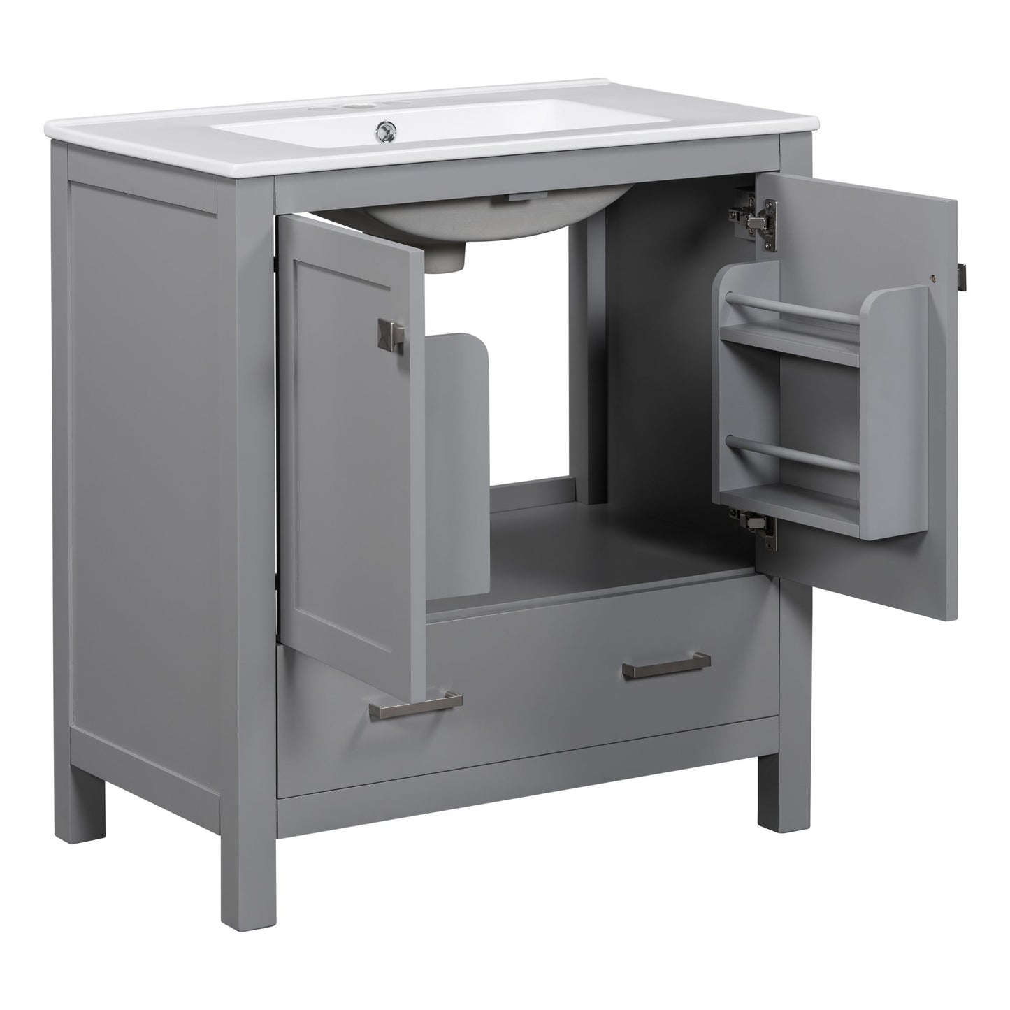 30" Gray Bathroom Vanity with Single Sink, Combo Cabinet Undermount Sink, Bathroom Storage Cabinet with 2 Doors and a Dr image 12